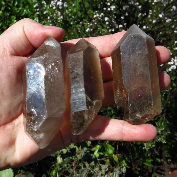 Smoky Quartz points with rutile and phantom from Brazil