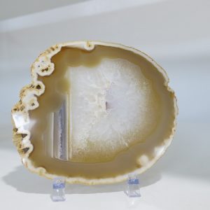 acrylic stand with an agate slice from front