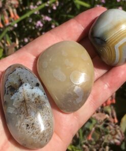 Shantilite Agate Pebbles or Dendritic Agate (left and middle) or Banded Agate