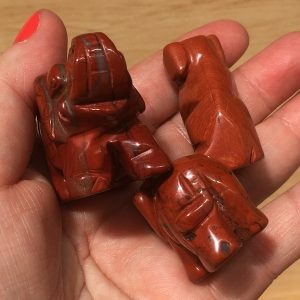 crystal dog and elephant in red jasper