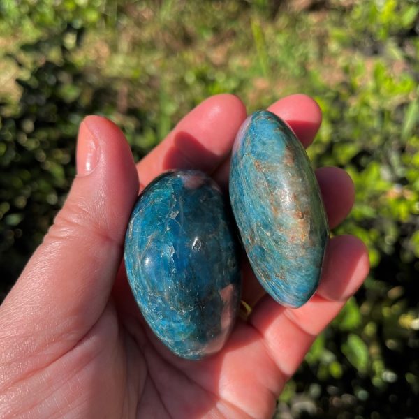 blue Apatite palm stone from Madagascar