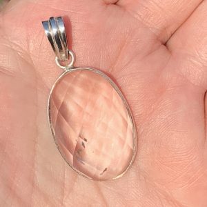 Faceted Clear Quartz Pendant in 925 silver