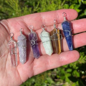 Wire Wrapped Crystal Pendant Set