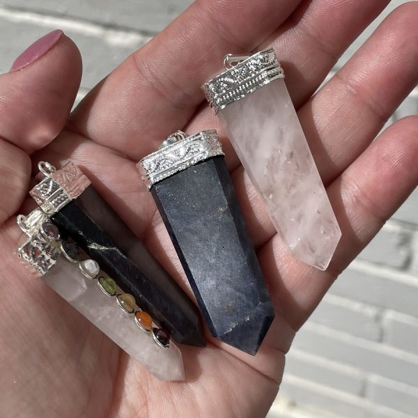 blue aventurine and rose quartz chakra pendants