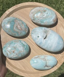 blue aragonite palm stone
