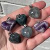 Heart Pendants in chevron amethyst and moss agate