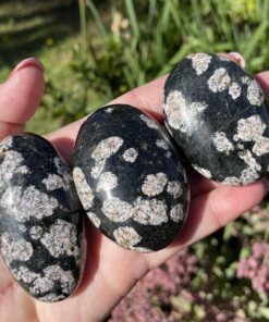Snowflake Obsidian palm stones from Pakistan