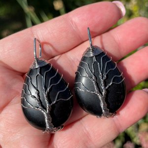 Black Obsidian Pendants in tree wired form