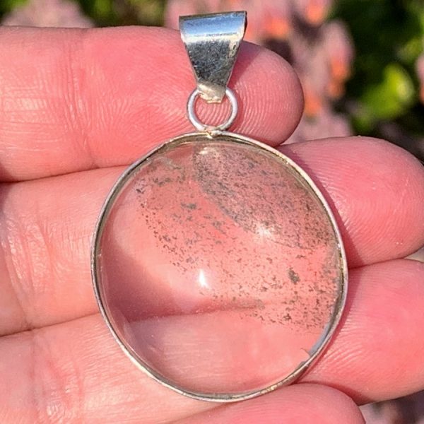 chlorite in clear quartz pendant in 925 silver from Brazil