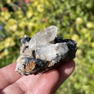 hematite on clear quartz cluster from China