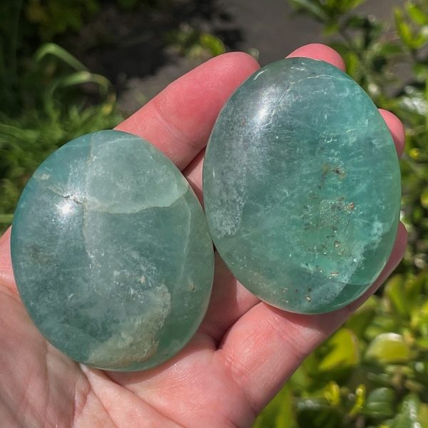green fluorite palm stones from Madagascar