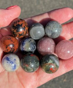 mini spheres in sodalite, mahogany obsidian, strawberry quartz and labradorite