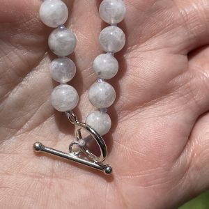 Rainbow Moonstone Necklace in 6 mm bead with 925 silver clasp