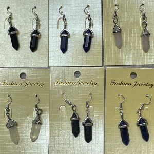 crystal earrings in lapis lazuli, rose quartz, lava stone