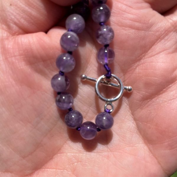 natural Amethyst Necklace in 6 mm bead with sterling silver clasp