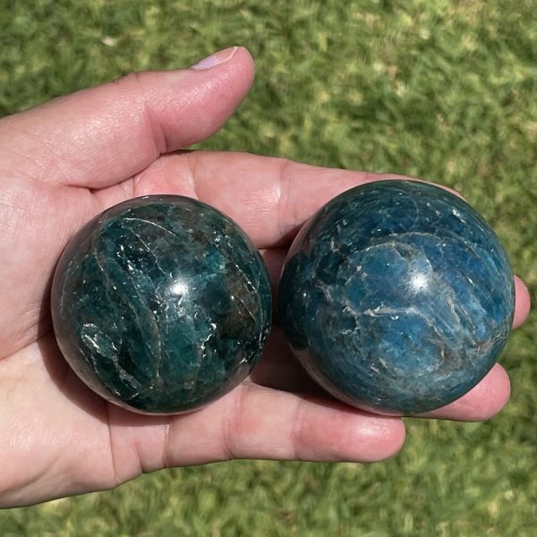 blue apatite ball and green apatite ball