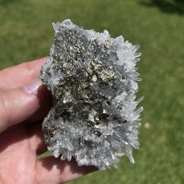 pyrite on clear quartz crystals