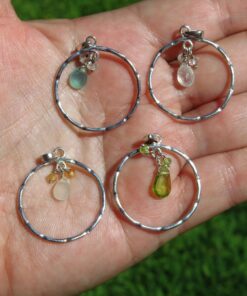 sterling silver loop pendants with citrine, peridot, aquamarine and clear quartz,