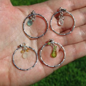 sterling silver loop pendants with citrine, peridot, aquamarine and clear quartz,