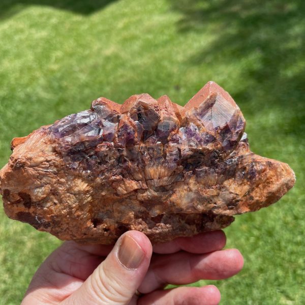 red capped amethyst cluster